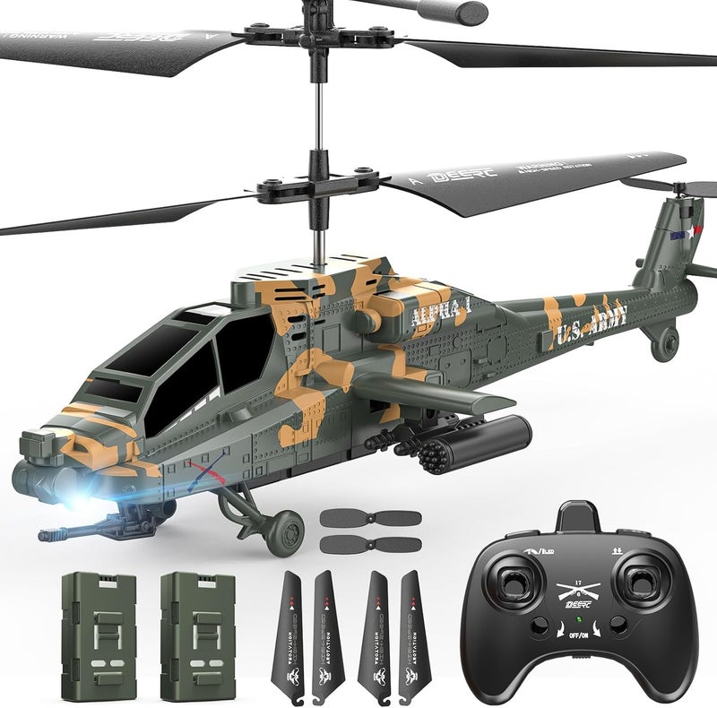 DEERC Apache RC Helicopter for Kids 8-12, Remote Control Helicopter for Adults, Helicopters Toy with 26 Mins Flight Time (2 Batteries), LED Lights, Altitude Hold, Chrismas GIF for Boys - Image 1